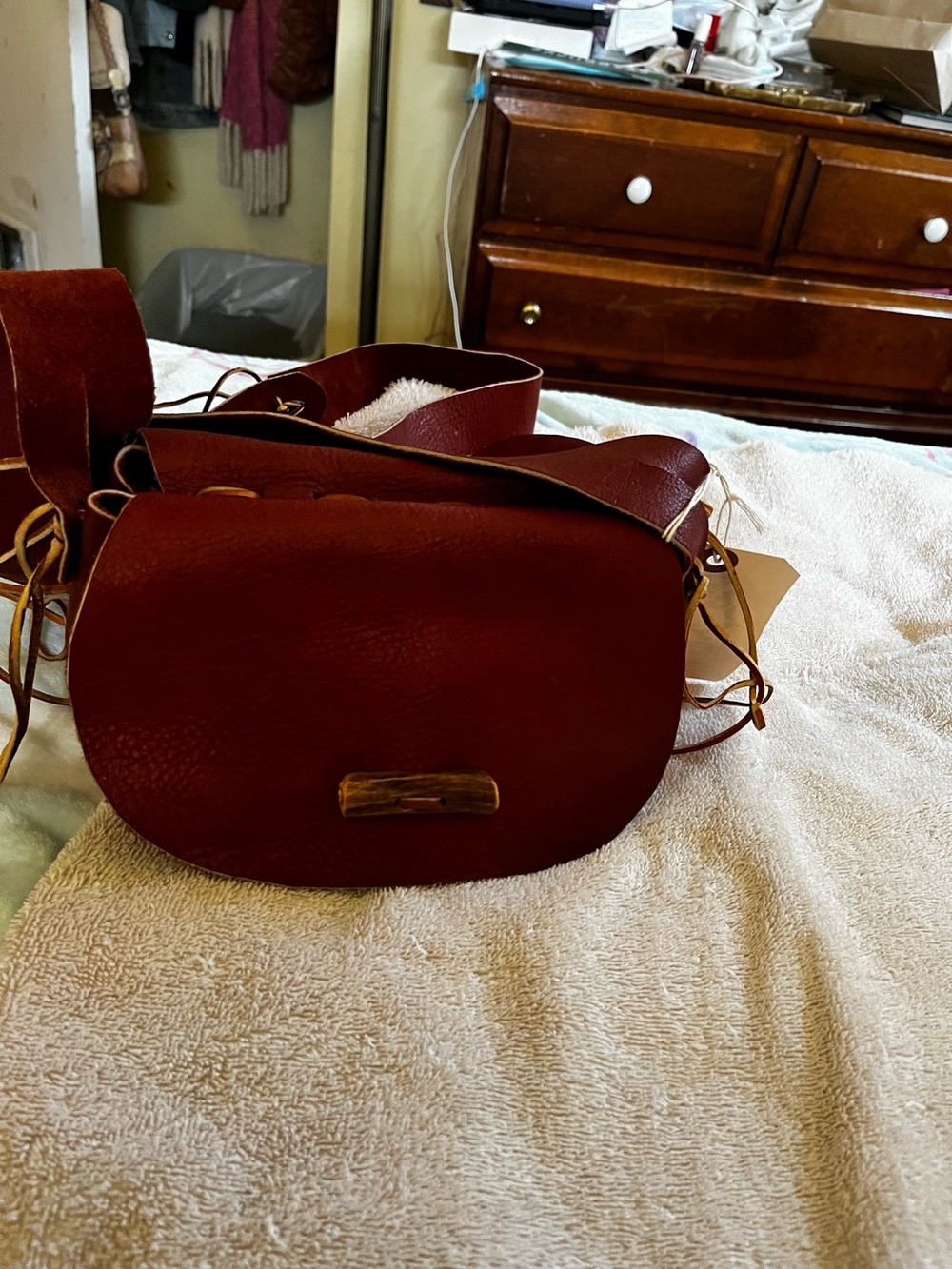 Women’s Crossbody Saddle Bag In A Red/Brown  Deerskin Leather